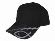 Cap-Embroidered Fish Symbol-Black